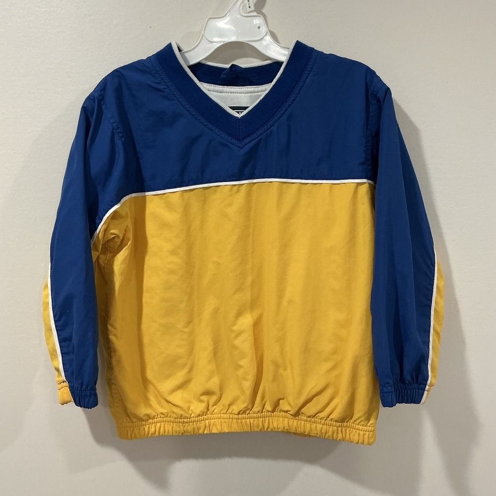 boys vintage lands end pullover windbreaker Colorblock‎ 90's V Neck Medium Nylon
